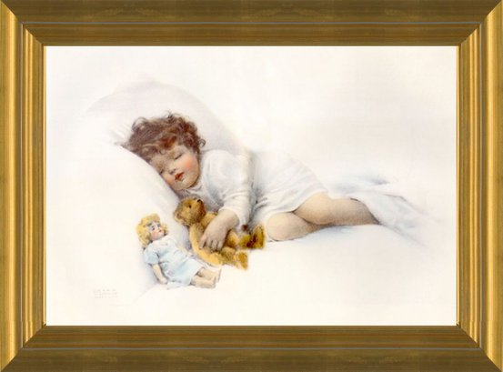 Art Prints of Sleeping Baby with Teddy Bear & Doll by Bessie Pease