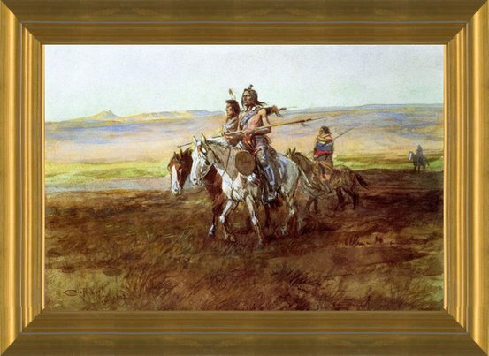 Matched Pair Charles M. Russell Western Indians offers Painting Art Print Unique Frame