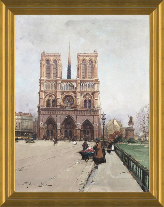 Notre Dame Flower Lady Paris By Eugene Galien Laloue Fine Art Print