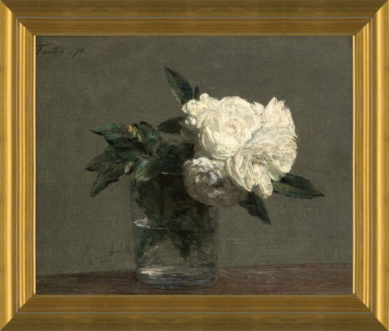 Toile Imprimée "Roses Et Lys" D'Henri Fantin-Latour Avec Cadre - Neuf, Prêt à Accrocher | Tableau Décoratif Fleurs