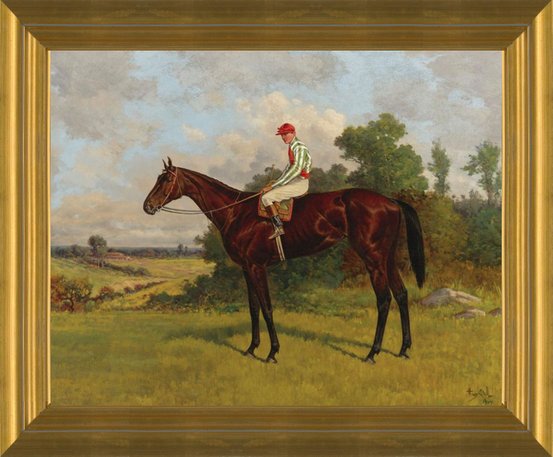 Framed Race Horse with Jockey Up, Oil Painting Print on Canvas, Vintage Horse Print, British Décor, Giclée Wall cheapest Art