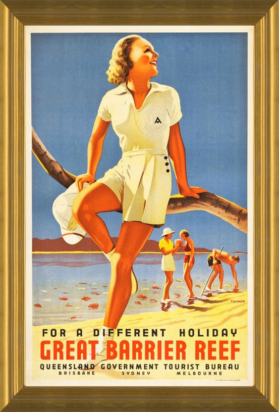 Great Barrier Reef Travel Poster, 1930, Queensland Tourist Bureau | Fine  Art Print