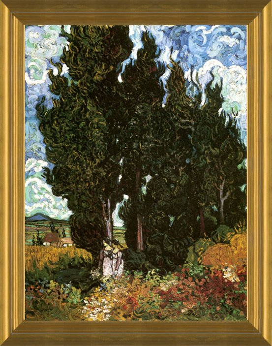 Art Prints Of Cypresses With Two Figures By Van Gogh