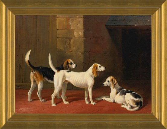 etnisch Altijd Pool Art Prints of Three Foxhounds in a Paved Kennel Yard by William Barraud