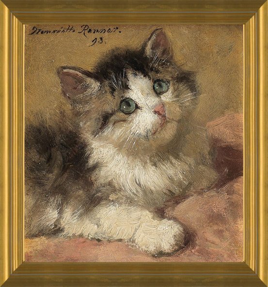 Art Prints of Kitten on a Pink Cushion by Henriette Ronner Knip