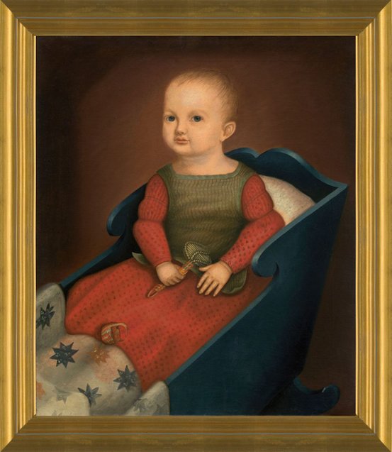 Art Prints of Baby in a Blue Cradle by 19th c. American Artist
